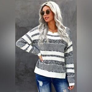 Striped Gray and White Women's Sweater